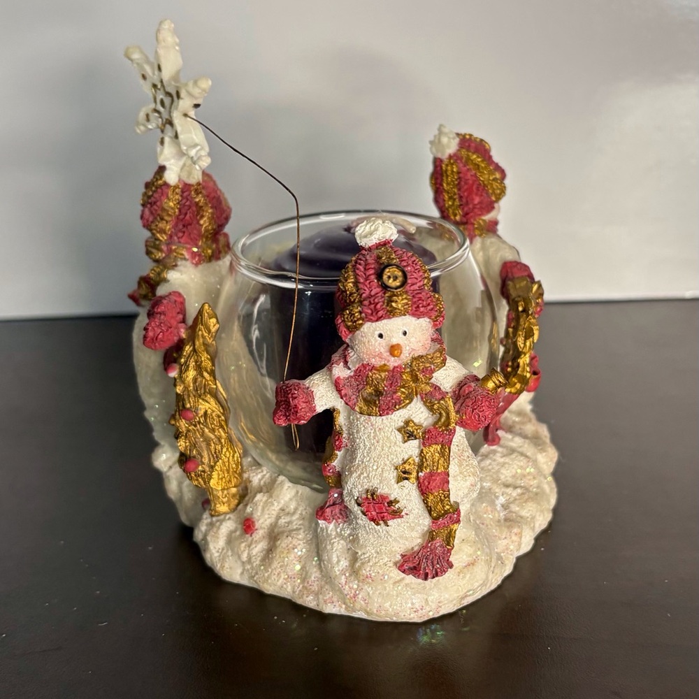 Vintage Festive Snowman Candle Holder